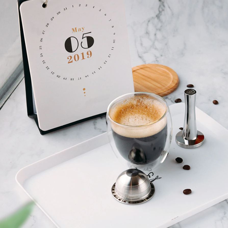 Capsule De Café I Cafilas Réutilisable Petite Tasse Compatible Nespresso  Vertuo En Acier Inoxydable + Brosse Et Cuillère Hobbytech